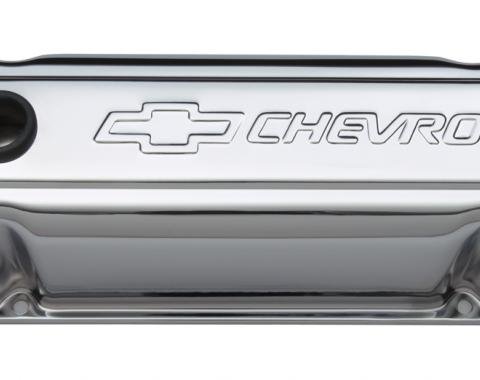 Proform Engine Valve Covers, Stamped Steel, Tall, Chrome, w/ Bowtie Logo, Fits SB Chevy 141-101