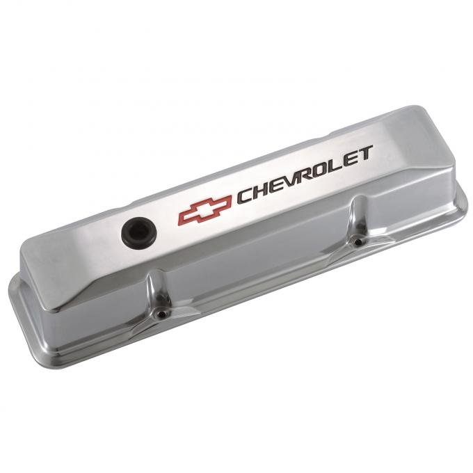 Proform Engine Valve Covers, Tall Style, Die Cast, Polished with Bowtie Logo, SB Chevy 141-108