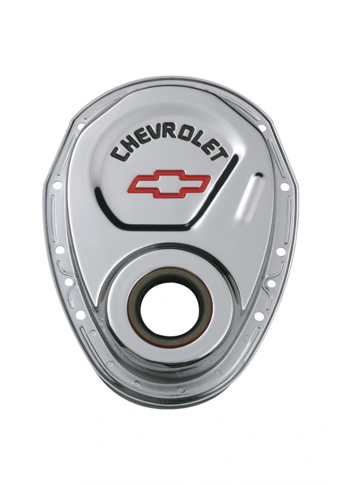 Proform Timing Chain Cover, Chrome, Steel, With Chevy and Bowtie Logo, SB Chevy 69-91 141-904