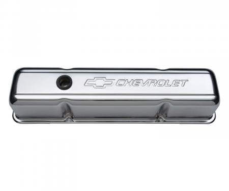 Proform Engine Valve Covers, Stamped Steel, Tall, Chrome, w/ Bowtie Logo, Fits SB Chevy 141-103