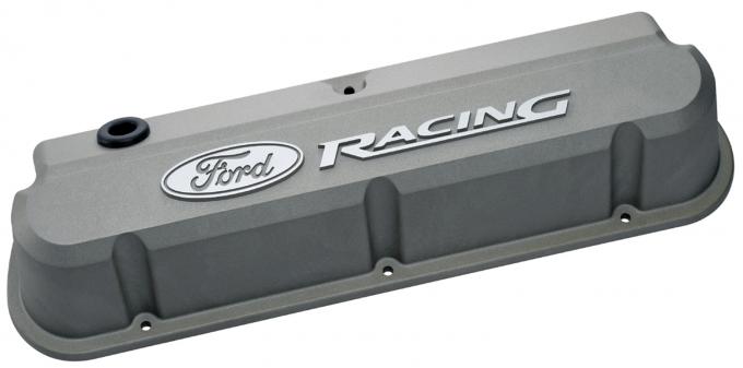 Proform Valve Covers, Slant-Edge Tall, Die Cast, Gray w/Recessed Ford Logo, SB Ford 302-137