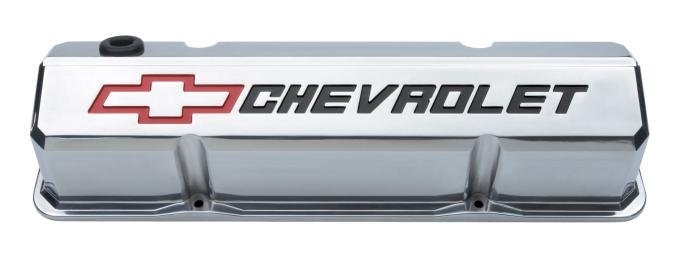 Proform Valve Covers, Slant-Edge Tall, Die Cast, Polish w/Recessed Bowtie Logo, SB Chevy 141-927