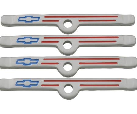 Proform Engine Valve Cover Holdown Clamps, Gray with Blue Bowtie Logo, SB Chevy, 4 Pcs 141-366