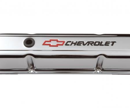 Proform Engine Valve Covers, Stamped Steel, Tall, Chrome, w/ Bowtie Logo, Fits SB Chevy 141-905