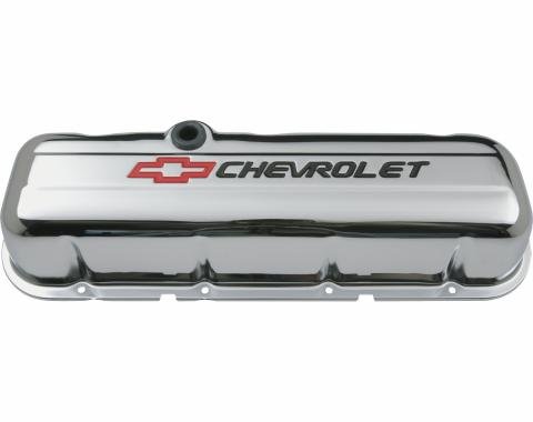 Proform Engine Valve Covers, Stamped Steel, Tall, Chrome, w/ Bowtie Logo, Fits BB Chevy 141-813