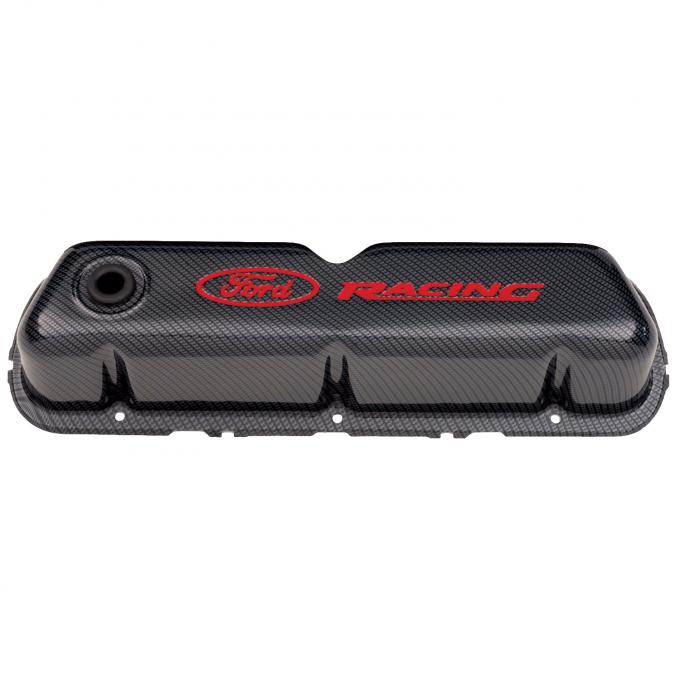 Proform Engine Valve Covers, Tall Style, Steel, Carbon with Ford Logo, For SB Ford 302-008