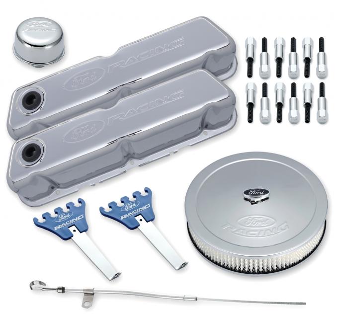 Proform Engine Dress-Up Kit, Chrome w/Embossed Ford Racing Logo, Fits SB Ford Engines 302-515