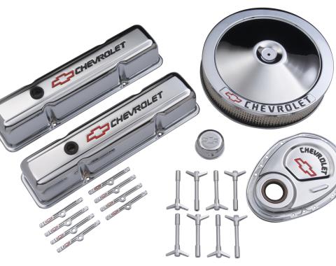 Proform Engine Dress-Up Kit, Chrome w/Red Chevy Logo, Fits SB Block Chevy Engines 141-900