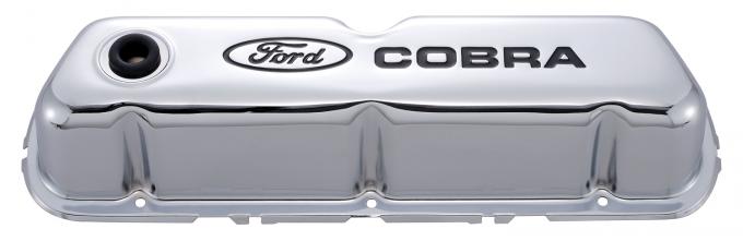 Proform Engine Valve Covers, Tall Style, Steel, Chrome with Cobra Logo, For SB Ford 302-116
