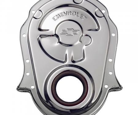 Proform Engine Timing Chain Cover, Chrome, Steel, w/ Chevy and Bowtie Logo, For BB Chevy 141-216