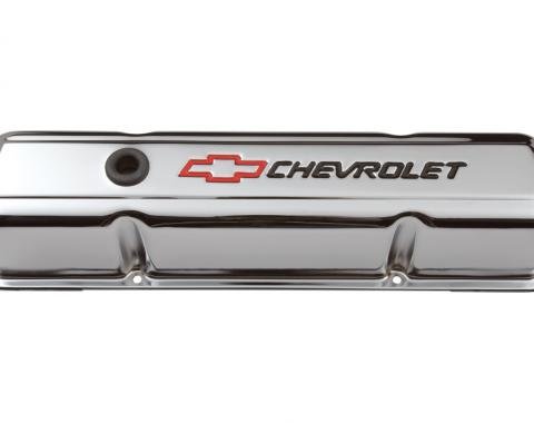 Proform Engine Valve Covers, Stamped Steel, Tall, Chrome, w/ Bowtie Logo, Fits SB Chevy 141-905