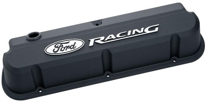 Proform Valve Covers, Slant-Edge Tall, Die Cast, Black with Raised Ford Logo, SB Ford 302-135