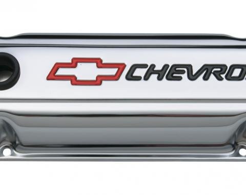 Proform Engine Valve Covers, Stamped Steel, Short, Chrome, w/ Bowtie Logo, Fits SB Chevy 141-899