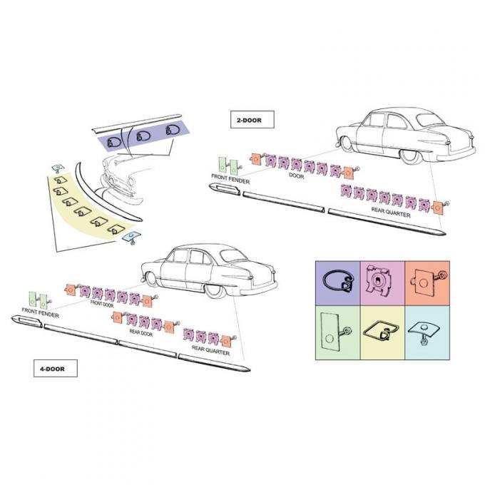 Dennis Carpenter Body Trim Clip Kit - All except Crestliner, Wagon & Sedan Delivery - 1949-50 Ford Car   8A-20000-A