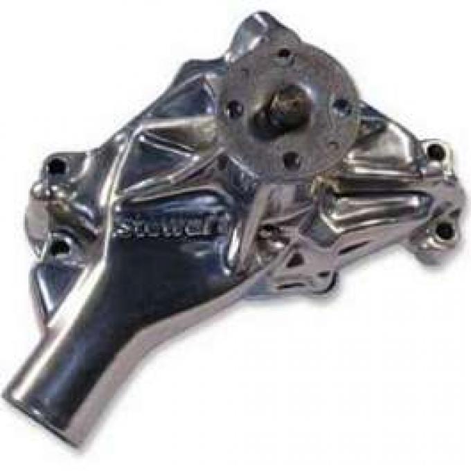 Camaro Water Pump, Small Block, Long, Polished, Aluminum, Hi-Flow, Stewart, 1987-1992