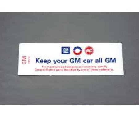 Camaro Air Cleaner Decal, Service Instruction, 350/300hp, 1969