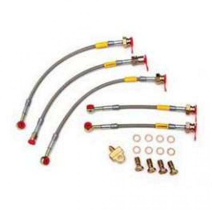 Camaro Braided Disc Brake Hose Kit, Stainless Steel, With Rear Disc & Without Traction Control, Goodridge, 1993-1997