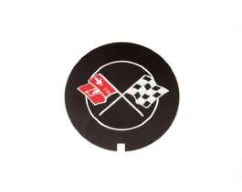 Camaro Valve Cover Crossed Flag Emblem, Z28, Finned Aluminum, GM, 1969-1974