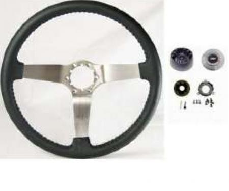Camaro Steering Wheel Kit, Black Leather, With Brushed 3-Spoke Design, 1967-1968