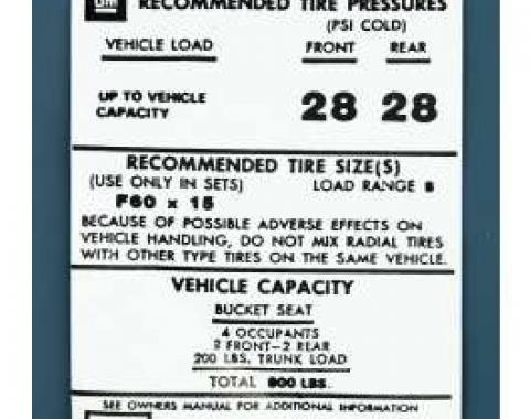 Camaro Tire Pressure Decal, 1973-1974