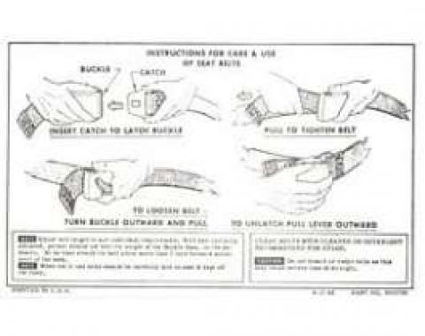 Camaro Seat Belt Instructions Card, 1967