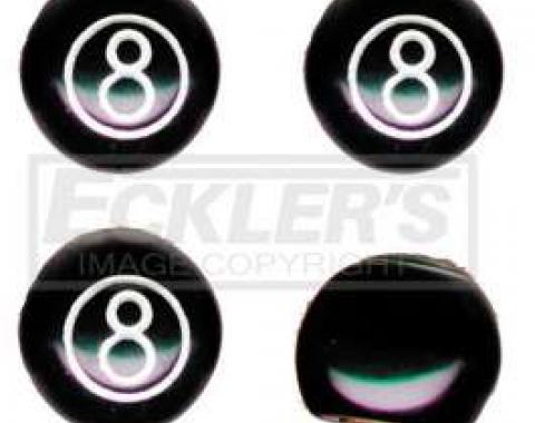 Camaro Valve Stem Caps, 8 Ball, Black, 1967-2014