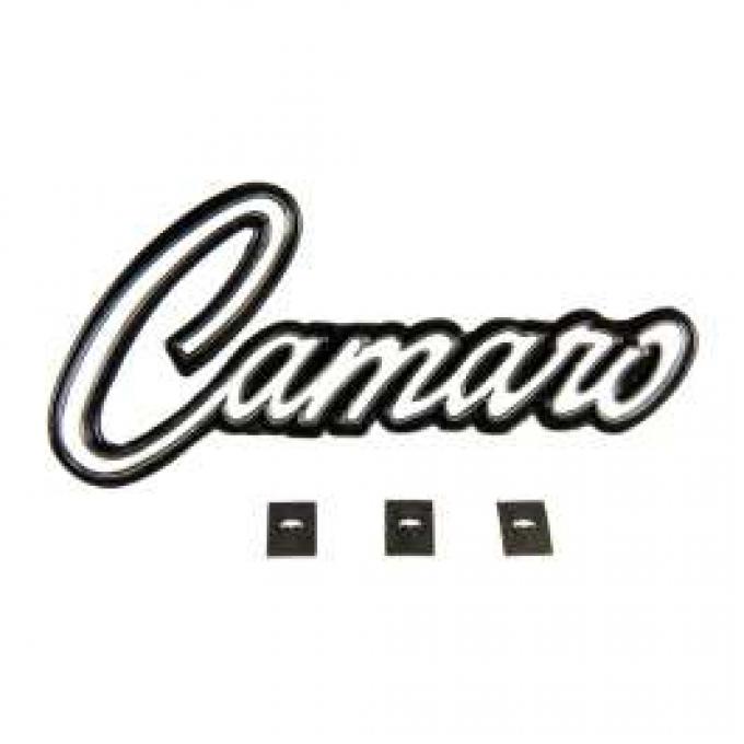 Camaro Dash Trim Plate Emblem, Camaro Script, With Mounting Clips, 1969