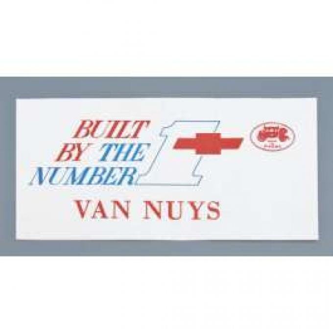 Camaro Number One Team Dash Card (Van Nuys), 1967-1968