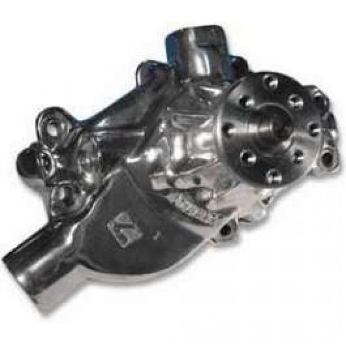Camaro Water Pump, Short, Small Block, Polished Aluminum, Hi-Flow, Stewart, 1967-1968