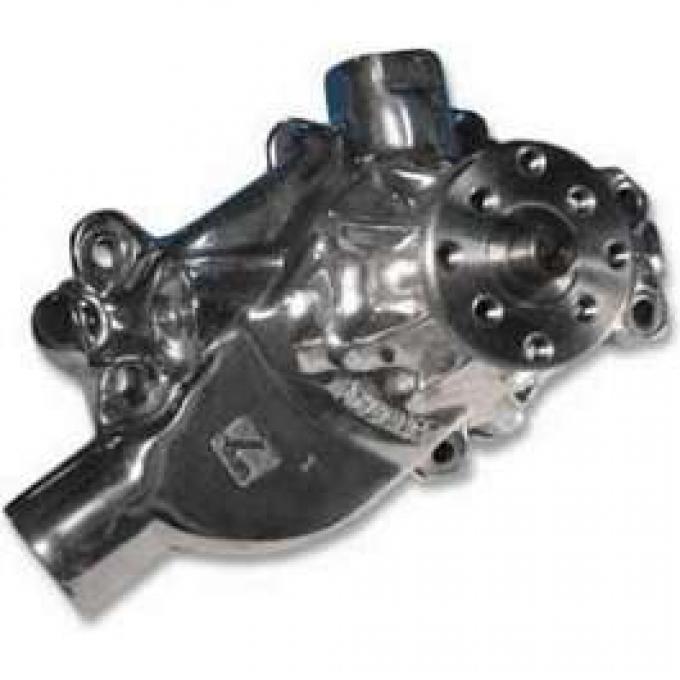 Camaro Water Pump, Small Block, Short, Aluminum, Polished, Hi-Flow, Stewart, 1970-1981
