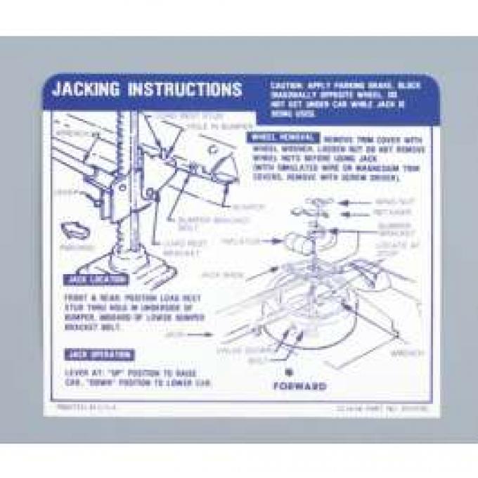 Camaro Jacking Instructions Decal, Trunk, Convertible, 1967-1968