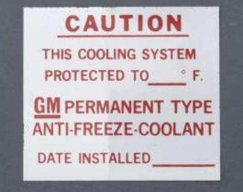 Camaro Dealer Installed Anti-Freeze Decal, 1967-1972