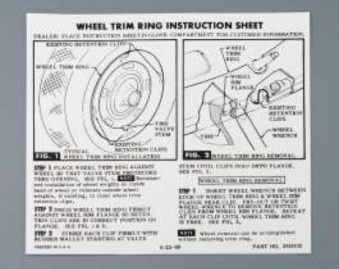 Camaro Wheel Trim Ring Instruction Sheet, 1970-1972