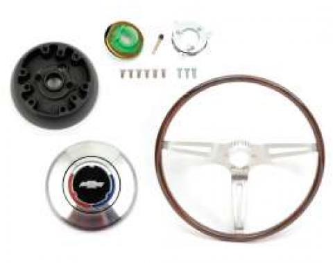 Camaro Deluxe Wood Steering Wheel Kit, Rosewood, For Cars With Non-Tilt Steering Column, 1969