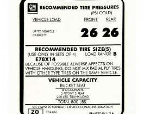 Camaro Tire Pressure, 1973-1974