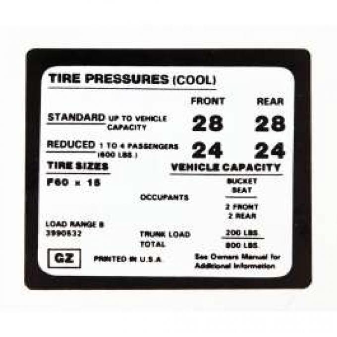 Camaro Tire Pressure Decal, 1971-1972