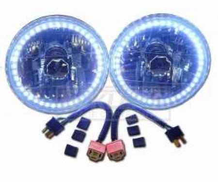 Camaro Headlight, 7 Inch Round White Diamond With Single Color White LED Halo, 1967-1981