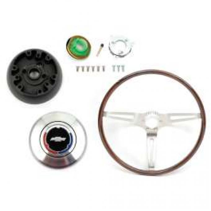 Camaro Deluxe Wood Steering Wheel Kit, Rosewood, For Cars With Non-Tilt Steering Column, 1969