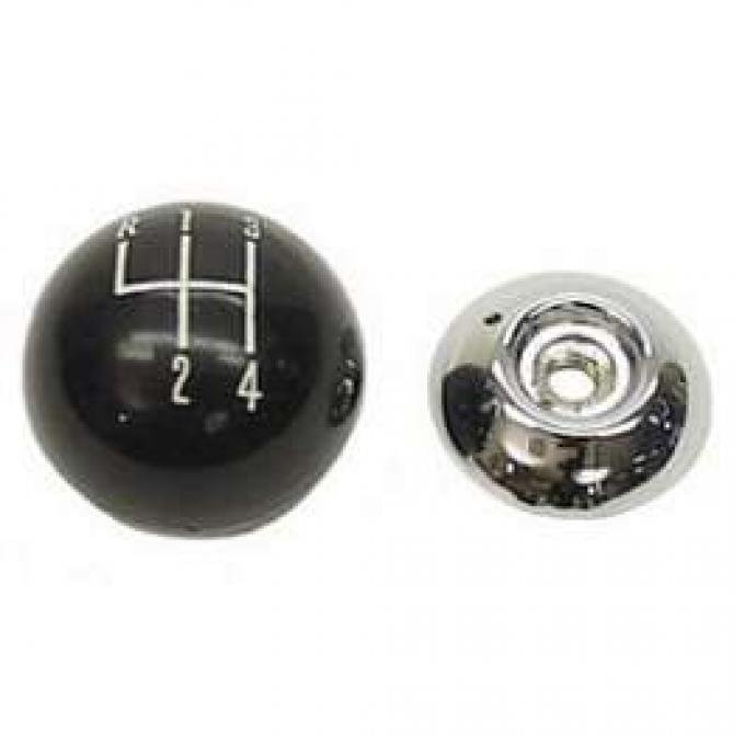 Camaro Shifter Knob, Manual Transmission, Black Ball/Chrome Base, 5/16 Thread, 4-Speed Shift Pattern, For Cars With Muncie Shifter, 1967-1968