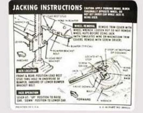 Camaro Jacking Instructions Decal, Trunk, Coupe, 1967 & Z28, 1968