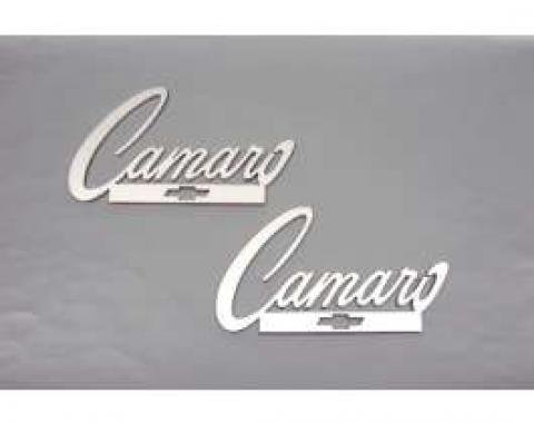 Camaro Taillight Panel Emblems, Camaro Script Logo With Bowtie, Stainless Steel, 1967-1969