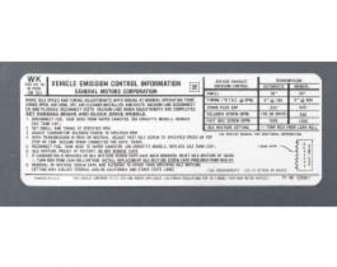 Camaro Decal, Emission Control, For 350 High Performance, WKAutomatic Or Manual Transmission, 1973