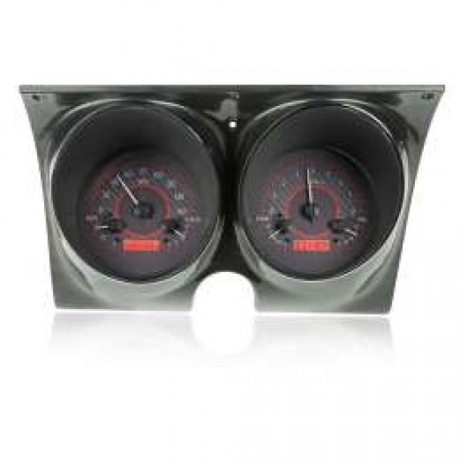 Camaro Analog Dash Gauges, Dakota Digital, Carbon Fiber With Red Display, 1967-1968