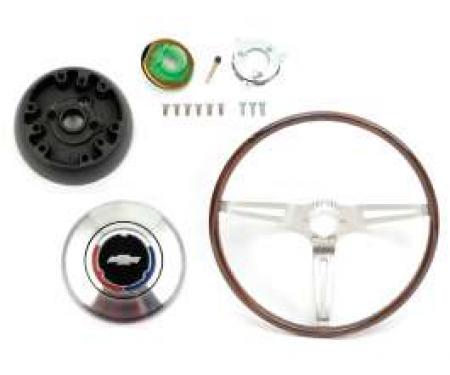 Camaro Deluxe Wood Steering Wheel Kit, Rosewood, For Cars With Non-Tilt Steering Column, 1969