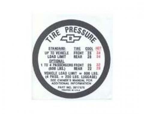 Camaro Tire Pressure Decal, SS396, Glove Box Door, 1967