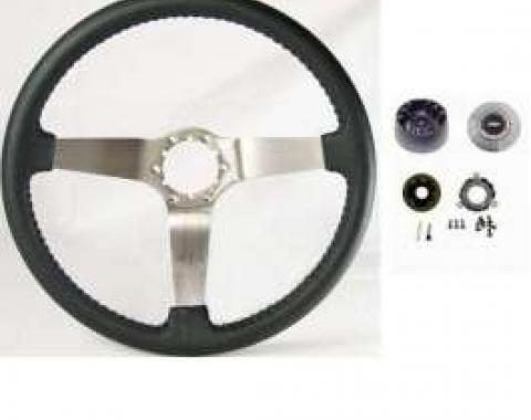 Camaro Steering Wheel Kit, Black Leather, With Brushed 3-Spoke Design, 1967-1968