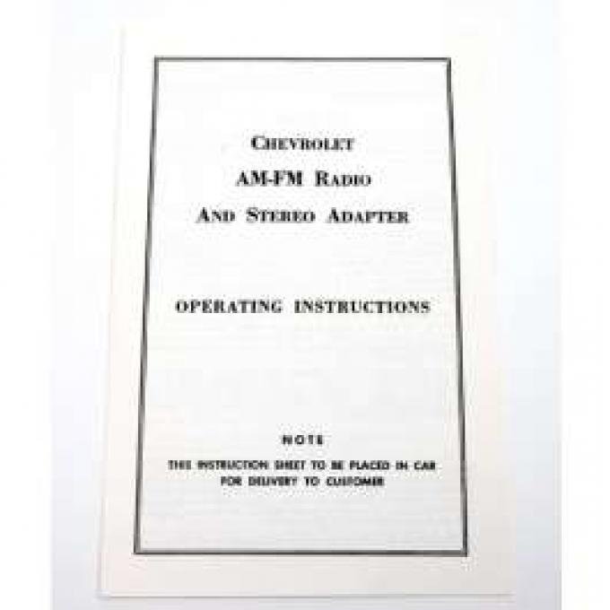 Camaro AM-FM Radio & Stereo Adapter Operating Instructions Booklet, 1968