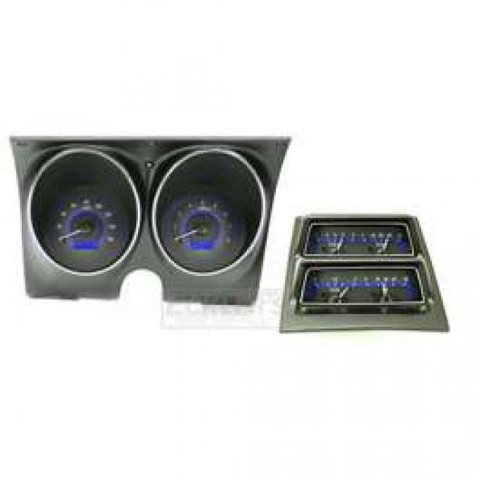 1968 Chevy Camaro Dakota Digital Dash With Console Gauges VHX System, Carbon Fiber Style Face, Blue Display