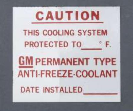 Camaro Dealer Installed Anti-Freeze Decal, 1967-1972