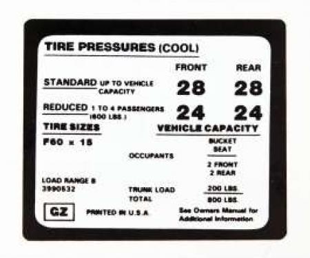 Camaro Tire Pressure Decal, 1971-1972